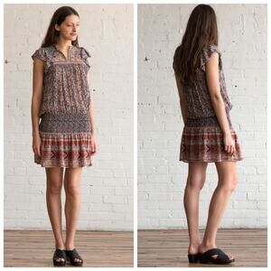 Ulla Johnson Simone Floral Print Silk Cap Sleeve Blouson Mini Dress Size 6